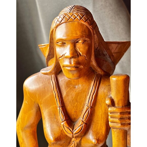 Hand-Carved Ifugao Female Wood Sculpture Narra Wood With Dog Figurine 13.5" Tall - Picture 2 of 14